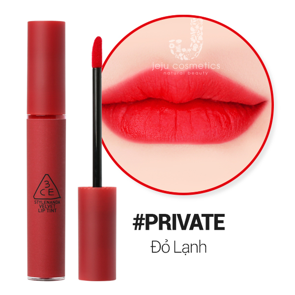 Son 3CE Velvet Lip Tint Private- Màu Đỏ Lạnh - Jeju Cosmetics
