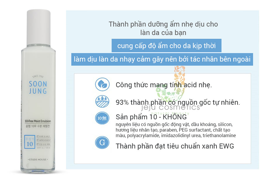 Sữa Dưỡng Cho Da Nhạy Cảm Etude House Soon Jung 10-Free Moist Emulsion ...
