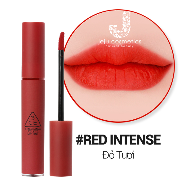 Velvet Lip Tint Red Intense 3CE: Son Velvet Lip Tint Red Intense của 3CE là lựa chọn hoàn hảo cho một sắc thái đỏ đậm đà và quyến rũ. Hãy để đôi môi của bạn đón nhận sự lôi cuốn từ dòng sản phẩm này.